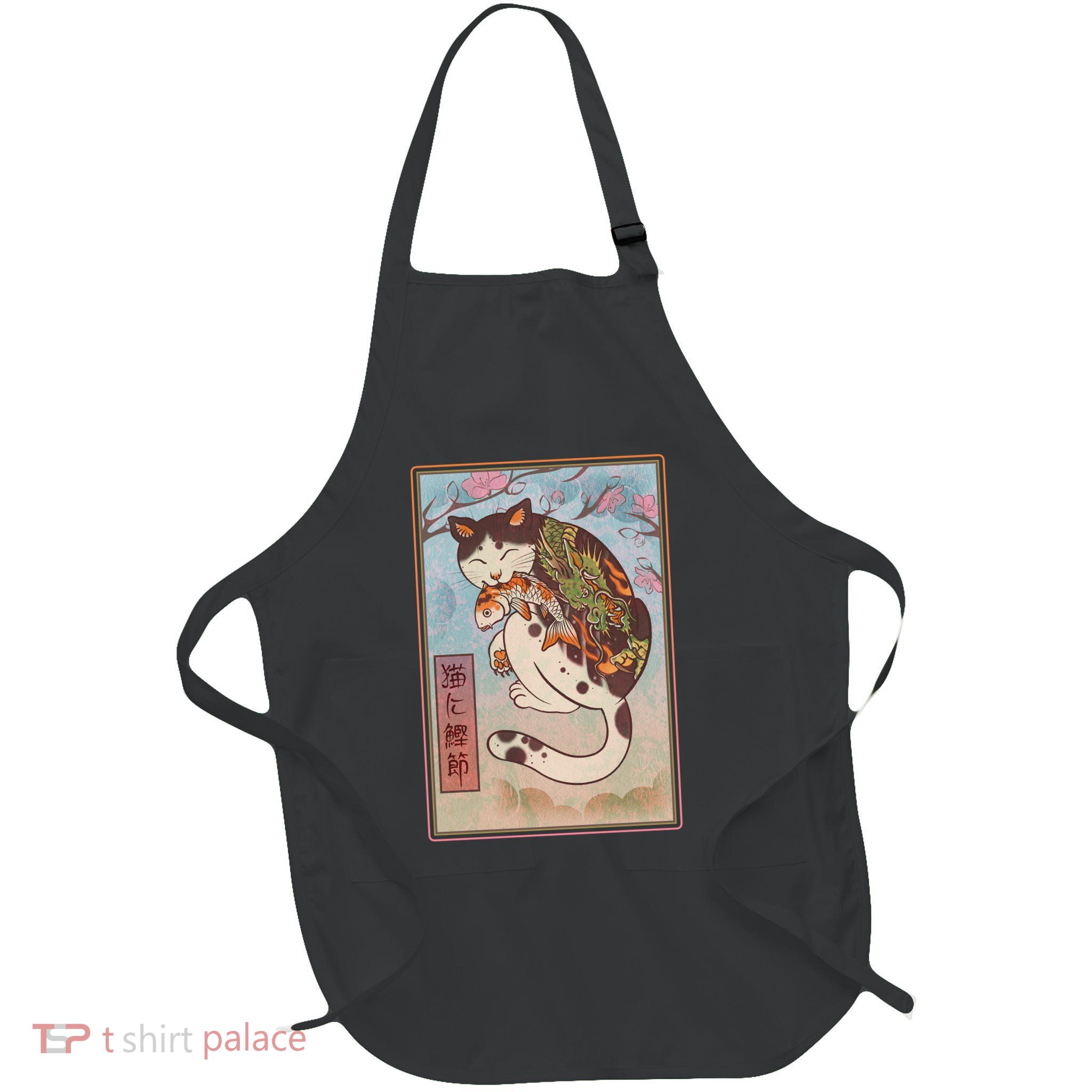 Japanese Woodblock Painting Tattooed Cat with Koi Apron