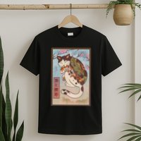 Japanese Woodblock Painting Tattooed Cat with Koi T-Shirt