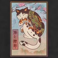 Japanese Woodblock Painting Tattooed Cat with Koi Adult Drive Performance Visor