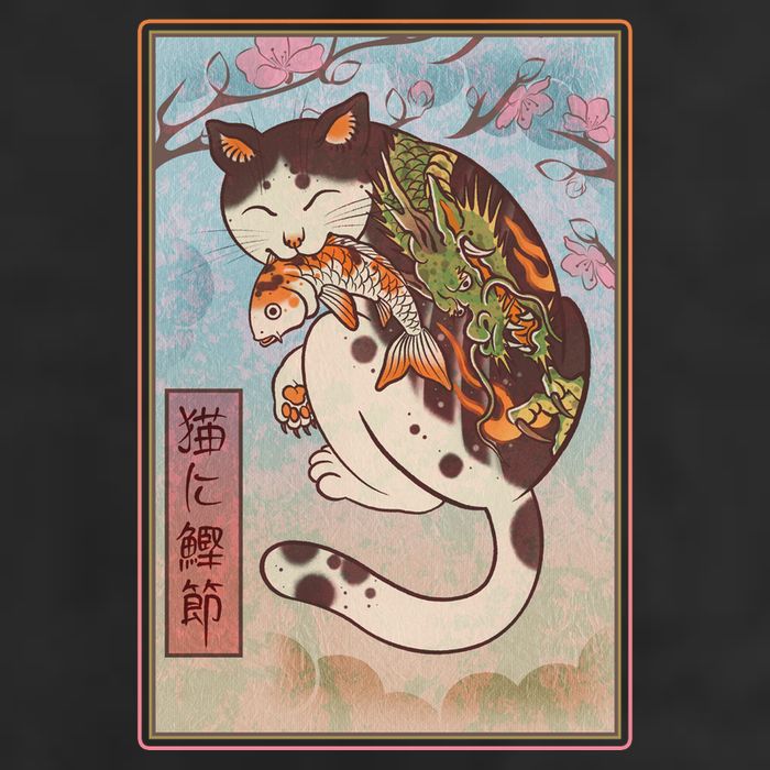 Japanese Woodblock Painting Tattooed Cat with Koi Adult Drive Performance Visor