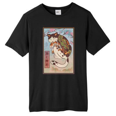 Japanese Woodblock Painting Tattooed Cat with Koi Tall Fusion ChromaSoft Performance T-Shirt