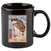 Japanese Woodblock Painting Tattooed Cat with Koi 11oz C Handle Ceramic Mug