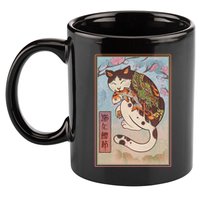 Japanese Woodblock Painting Tattooed Cat with Koi 11oz C Handle Ceramic Mug