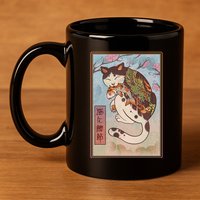 Japanese Woodblock Painting Tattooed Cat with Koi 11oz C Handle Ceramic Mug