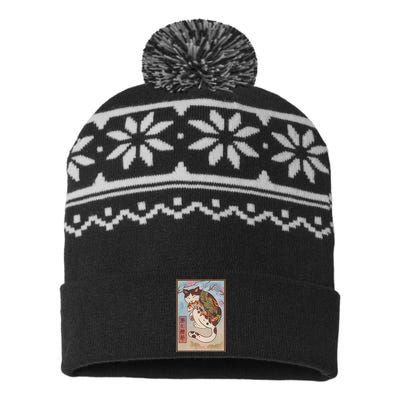 Japanese Woodblock Painting Tattooed Cat with Koi USA-Made Snowflake Beanie