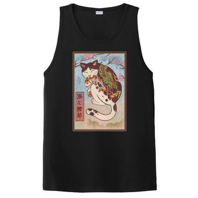 Japanese Woodblock Painting Tattooed Cat with Koi PosiCharge Competitor Tank