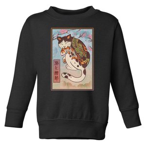 Japanese Woodblock Painting Tattooed Cat with Koi Toddler Sweatshirt