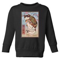 Japanese Woodblock Painting Tattooed Cat with Koi Toddler Sweatshirt