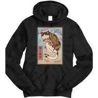 Japanese Woodblock Painting Tattooed Cat with Koi Tie Dye Hoodie