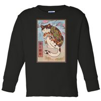 Japanese Woodblock Painting Tattooed Cat with Koi Toddler Long Sleeve Shirt