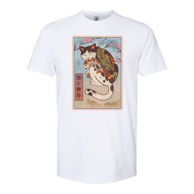 Japanese Woodblock Painting Tattooed Cat with Koi Softstyle CVC T-Shirt