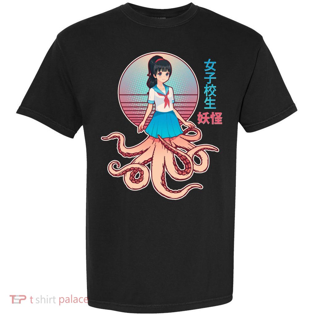 Japanese Yokai Monster Octopus School Girl Garment-Dyed Heavyweight T-Shirt