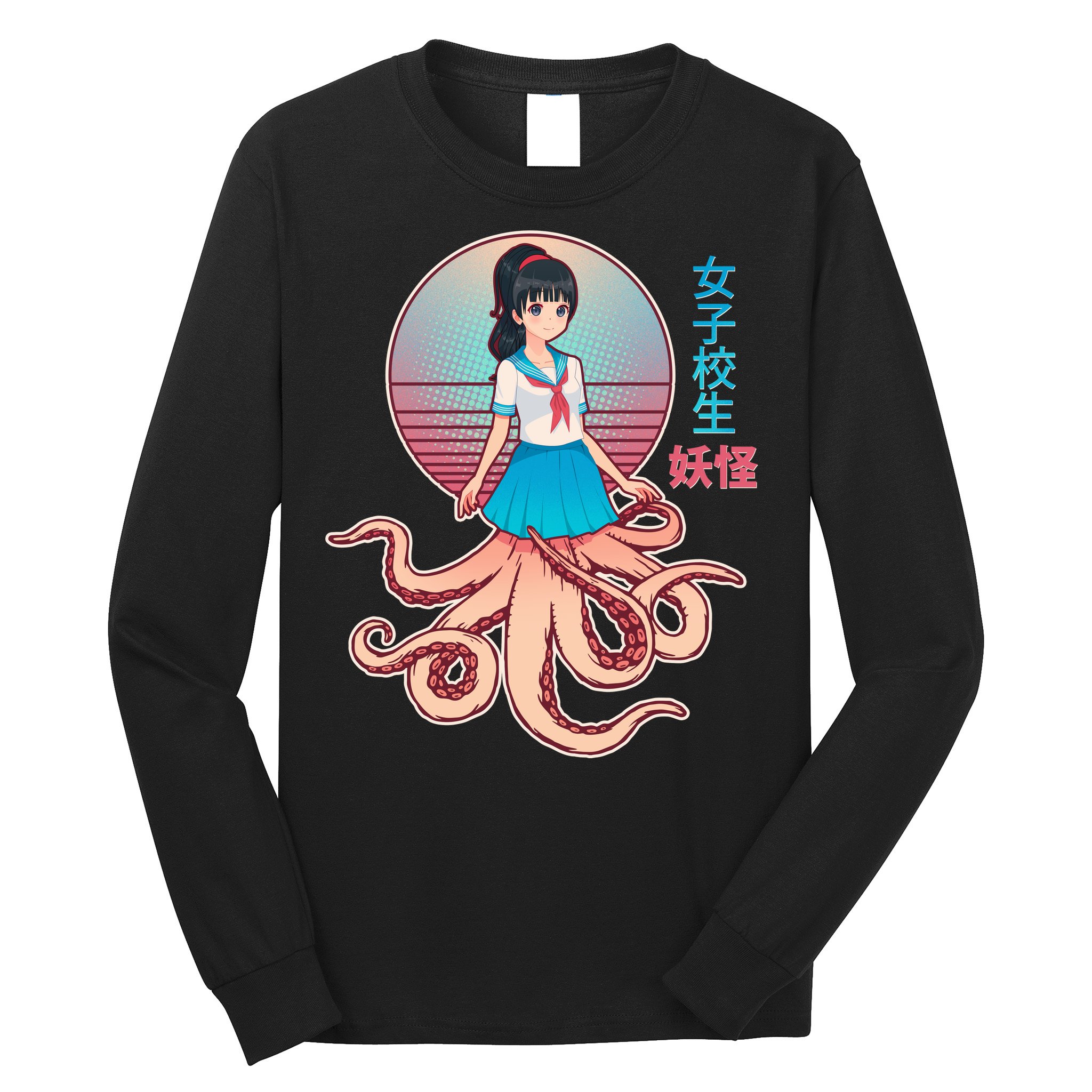Japanese Yokai Monster Octopus School Girl Long Sleeve Shirt