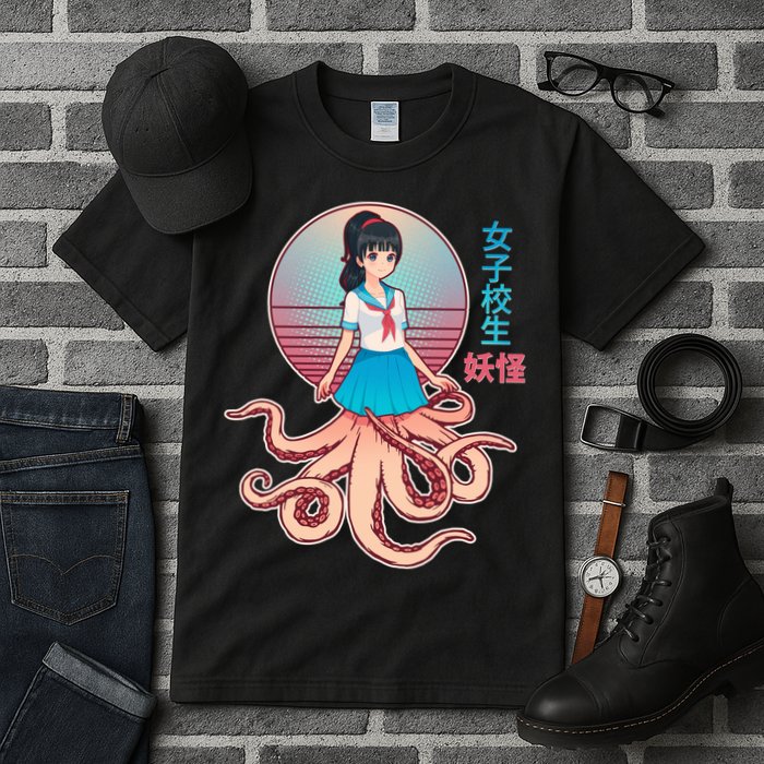 Japanese Yokai Monster Octopus School Girl Tall T-Shirt