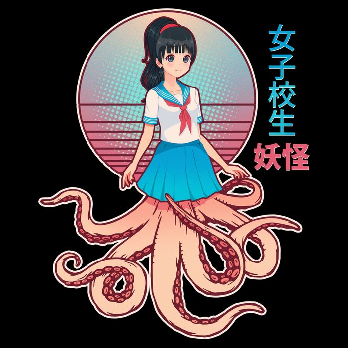 Japanese Yokai Monster Octopus School Girl Tall T-Shirt