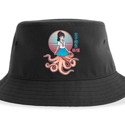 Japanese Yokai Monster Octopus School Girl Sustainable Bucket Hat