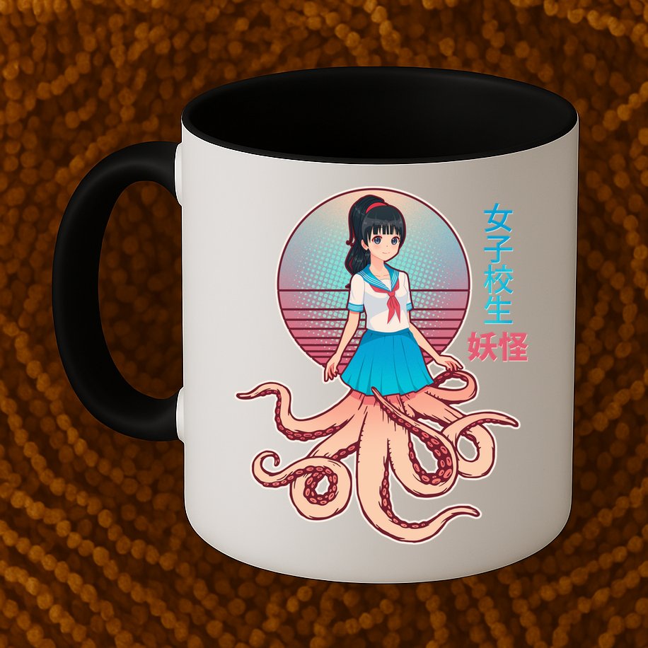 Japanese Yokai Monster Octopus School Girl Mug