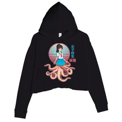 Japanese Yokai Monster Octopus School Girl Crop Fleece Hoodie