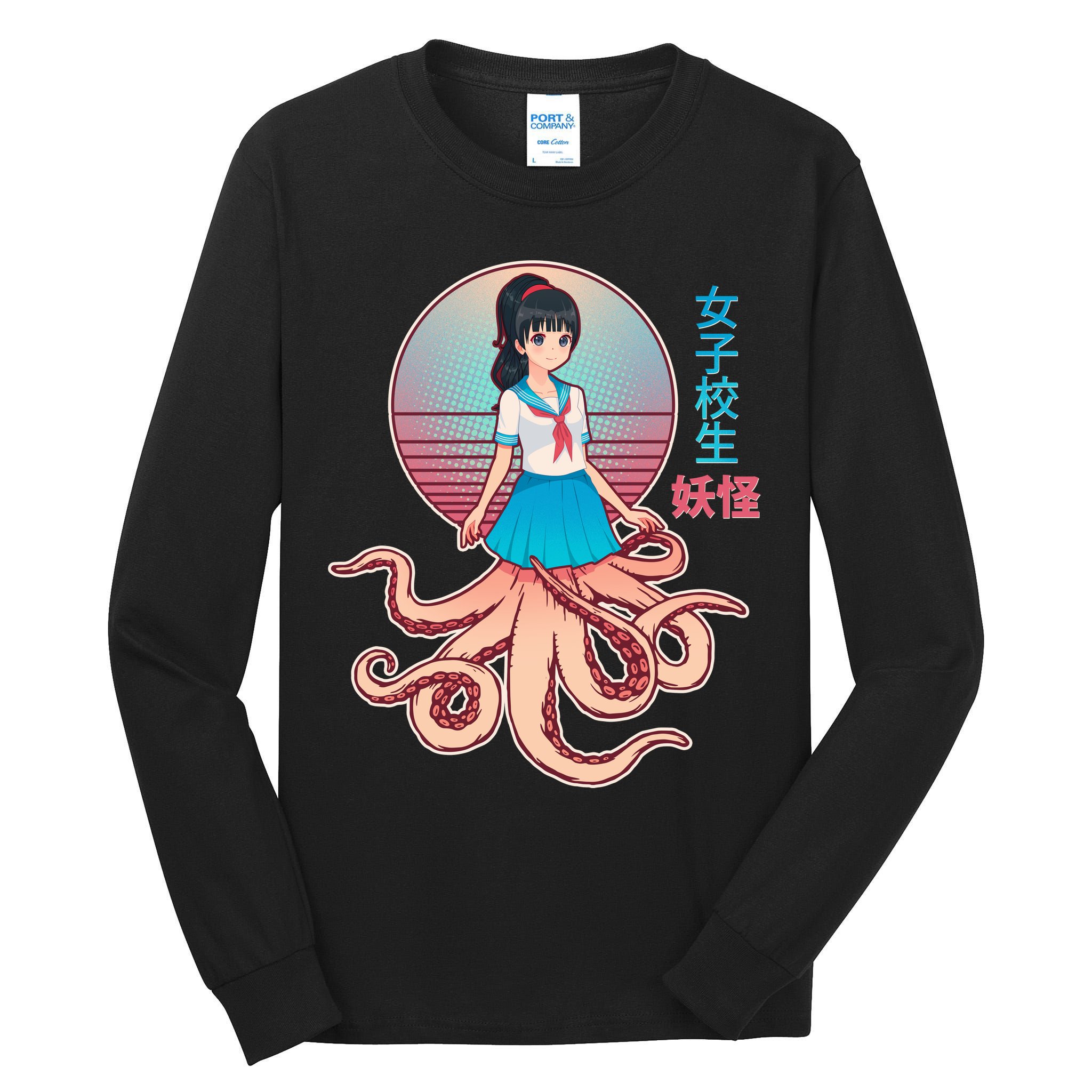 Japanese Yokai Monster Octopus School Girl Tall Long Sleeve T-Shirt