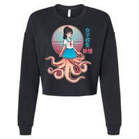 Japanese Yokai Monster Octopus School Girl Cropped Pullover Crew