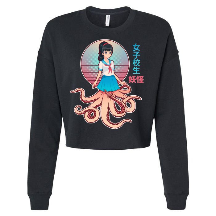 Japanese Yokai Monster Octopus School Girl Cropped Pullover Crew