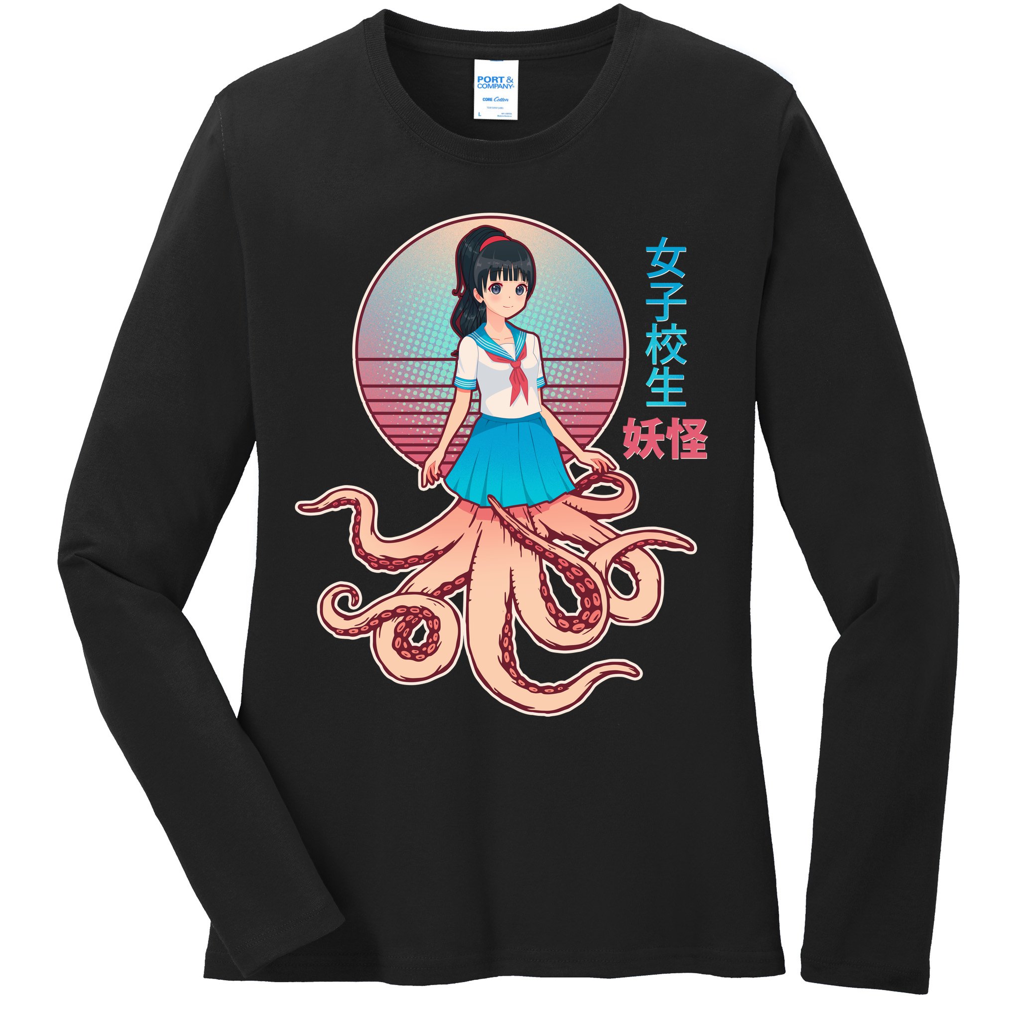 Japanese Yokai Monster Octopus School Girl Ladies Long Sleeve Shirt