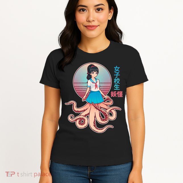 Japanese Yokai Monster Octopus School Girl Womens T-Shirt