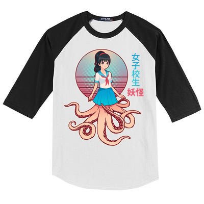 Japanese Yokai Monster Octopus School Girl Kids Colorblock Raglan Jersey