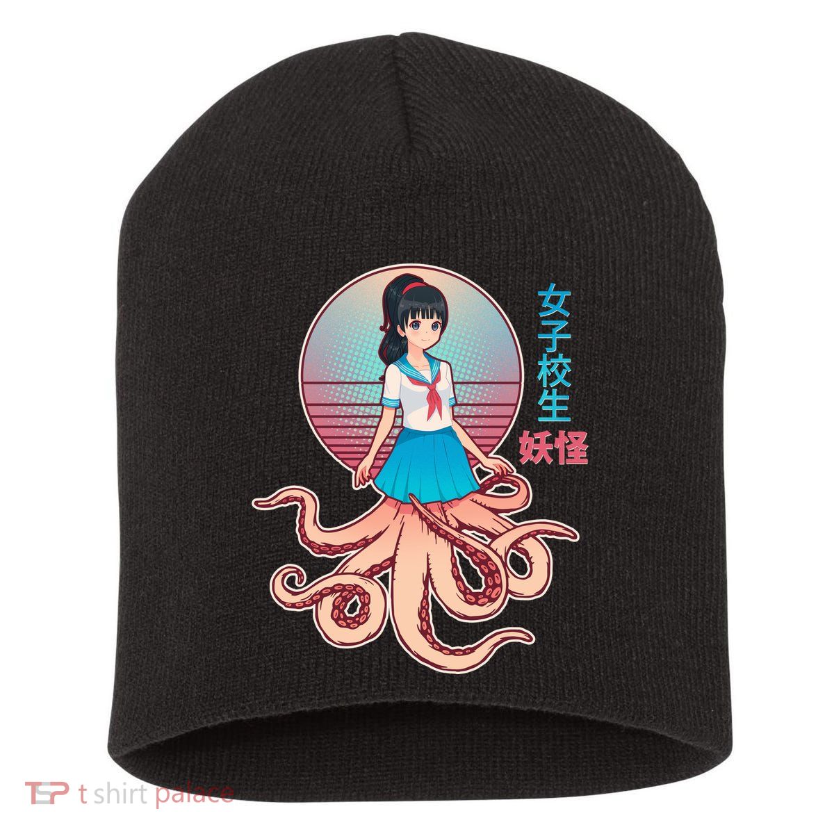 Japanese Yokai Monster Octopus School Girl Short Acrylic Beanie