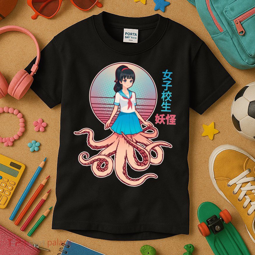 Japanese Yokai Monster Octopus School Girl Kids T-Shirt
