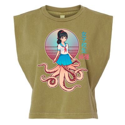 Japanese Yokai Monster Octopus School Girl Garment-Dyed Women's Muscle Tee