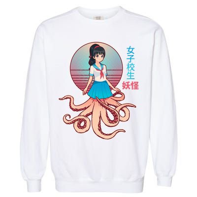 Japanese Yokai Monster Octopus School Girl Garment-Dyed Sweatshirt