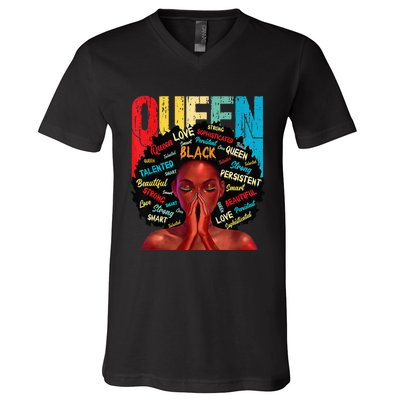 Juneteenth African Queen  Educated Black V-Neck T-Shirt