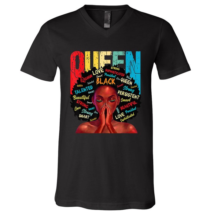 Juneteenth African Queen  Educated Black V-Neck T-Shirt