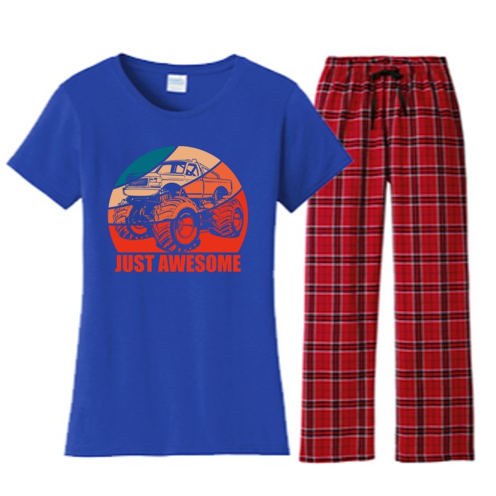 Just Awesome Retro Vintage Monster Truck Gift Women's Flannel Pajama Set