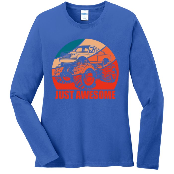 Just Awesome Retro Vintage Monster Truck Gift Ladies Long Sleeve Shirt