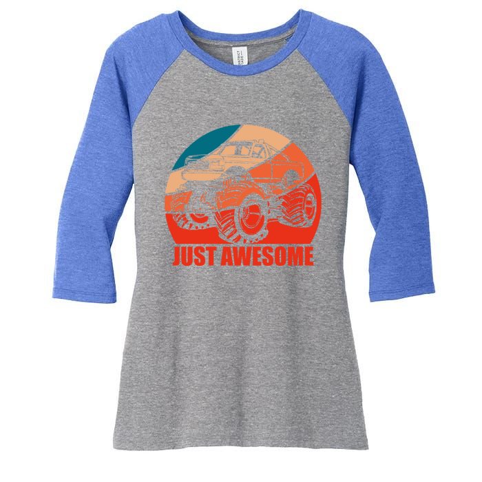 Just Awesome Retro Vintage Monster Truck Gift Women's Tri-Blend 3/4-Sleeve Raglan Shirt