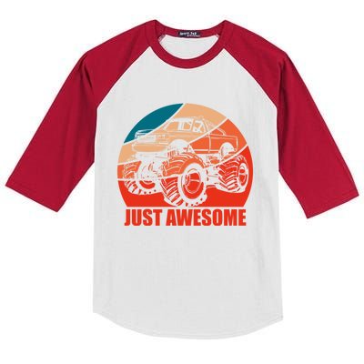 Just Awesome Retro Vintage Monster Truck Gift Kids Colorblock Raglan Jersey