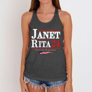 Janet And Rita 2024 Here Come The Grannies Women's Knotted Racerback Tank