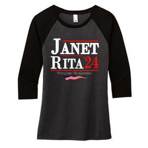 Janet And Rita 2024 Here Come The Grannies Women's Tri-Blend 3/4-Sleeve Raglan Shirt