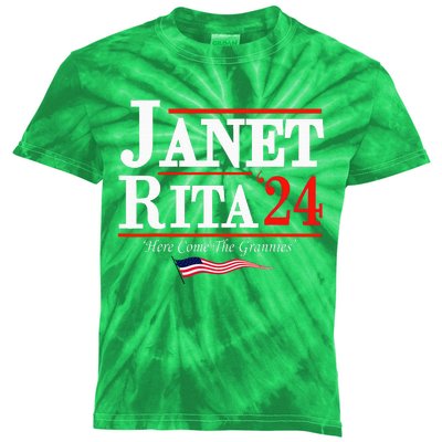 Janet And Rita 2024 Here Come The Grannies Kids Tie-Dye T-Shirt