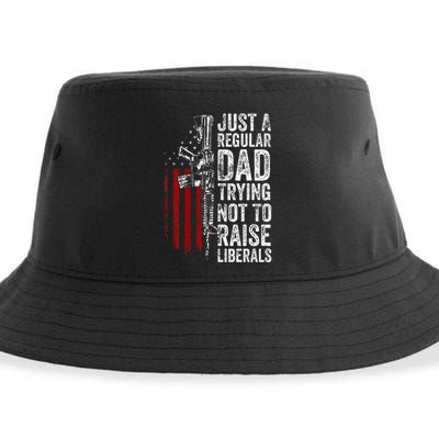 Just A Regular Dad Trying Not To Raise Liberals Sustainable Bucket Hat