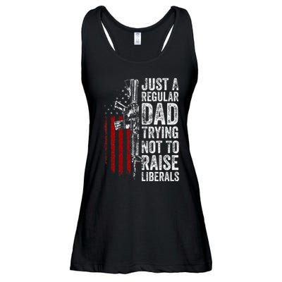 Just A Regular Dad Trying Not To Raise Liberals Ladies Essential Flowy Tank