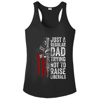 Just A Regular Dad Trying Not To Raise Liberals Ladies PosiCharge Competitor Racerback Tank