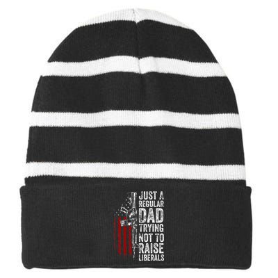 Just A Regular Dad Trying Not To Raise Liberals Striped Beanie with Solid Band