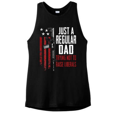 Just A Regular Dad Trying Not To Raise Liberals ON BACK Ladies PosiCharge Tri-Blend Wicking Tank