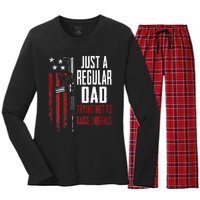 Just A Regular Dad Trying Not To Raise Liberals ON BACK Women's Long Sleeve Flannel Pajama Set 