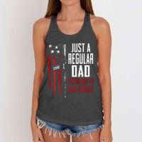 Just A Regular Dad Trying Not To Raise Liberals ON BACK Women's Knotted Racerback Tank