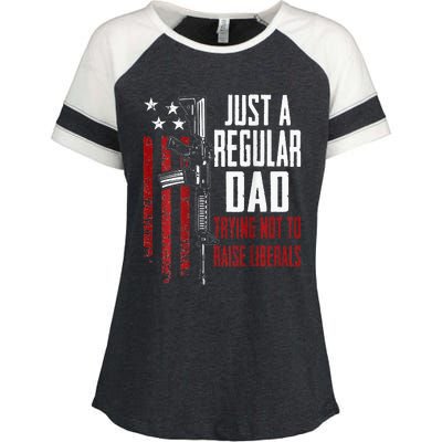 Just A Regular Dad Trying Not To Raise Liberals ON BACK Enza Ladies Jersey Colorblock Tee