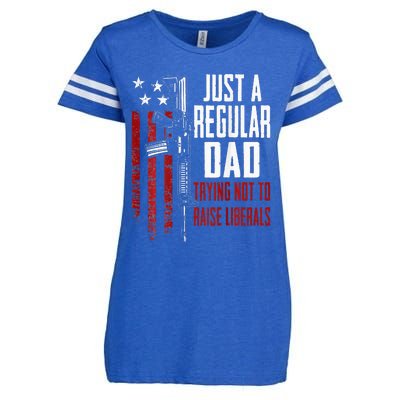 Just A Regular Dad Trying Not To Raise Liberals ON BACK Enza Ladies Jersey Football T-Shirt